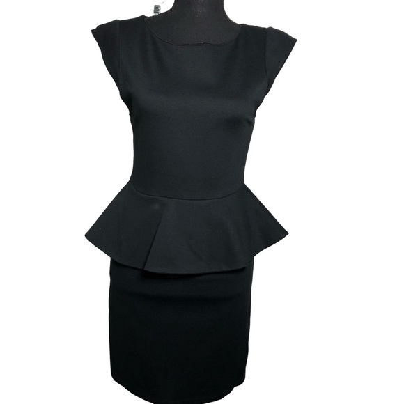 Alice + Olivia Dress Peplum Cap Sleeve Black Size 8 - Picture 2 of 10